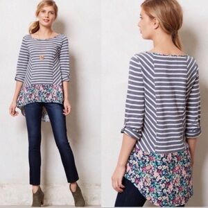 POSTMARK ANTHROPOLOGIE Striped Floral Tunic PEPLUM